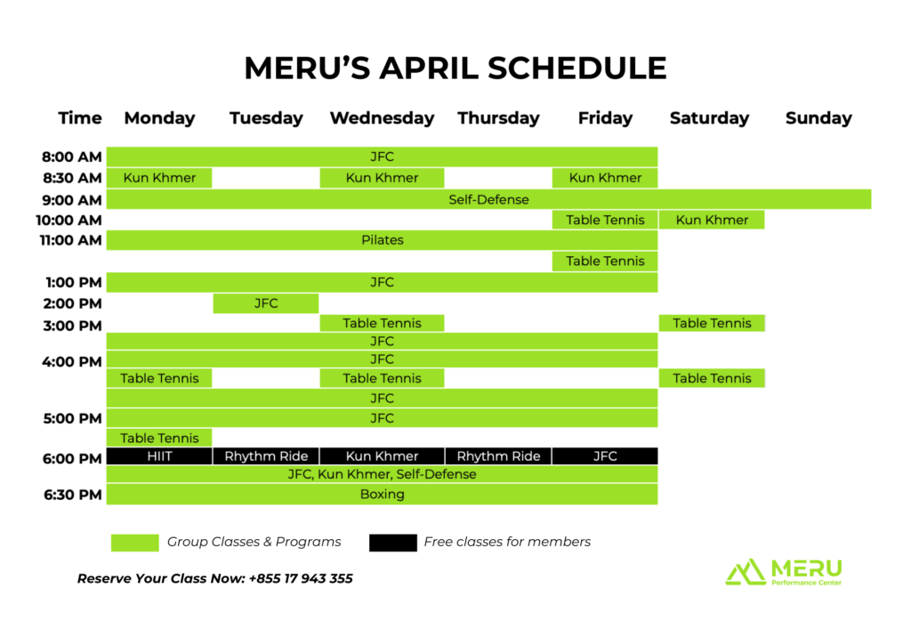 Meru Class Schedule for April 2025